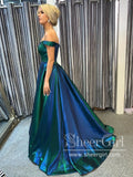 Off Shoulder Sparkly Ball Gown with Plounging V Neck Floor Length Prom Dress ARD2593-SheerGirl