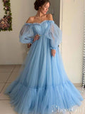 Off The Shoulder Puff Sleeve Prom Dress Tulle Long Evening Dresses ARD2404-SheerGirl