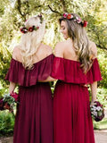 Off the Shoulder Burgundy Bridesmaid Dresses Cheap Long Bridesmaid Dress ARD1526-SheerGirl