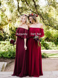 Off the Shoulder Burgundy Bridesmaid Dresses Cheap Long Bridesmaid Dress ARD1526-SheerGirl