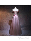 Off the Shoulder Burgundy Lace Applique Prom Dresses for Juniors Pageant Dress ARD1068-SheerGirl