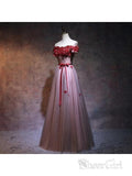 Off the Shoulder Burgundy Lace Applique Prom Dresses for Juniors Pageant Dress ARD1068-SheerGirl