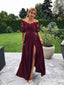 Off the Shoulder Burgundy Modest Bridesmaid Dresses with Slit ARD2078