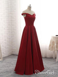 Off the Shoulder Cheap Long Red Satin Prom/Bridesmaid Dresses APD3170-SheerGirl