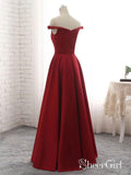 Off the Shoulder Cheap Long Red Satin Prom/Bridesmaid Dresses APD3170-SheerGirl