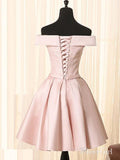 Off the Shoulder Homecoming Dresses Blush Pink Knee Length Graduation Dress ARD1316-SheerGirl