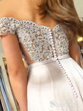 Off the Shoulder Lace Prom Dresses Beaded Chiffon Maxi Formal Evening Ball Gowns APD3350-SheerGirl