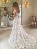 Off the Shoulder Lace Wedding Dresses Rustic Boho Wedding Dress AWD1447-SheerGirl