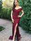 Off the Shoulder Maroon Formal Dresses Sexy Slit Burgundy Mermaid Prom Dresses ARD1340