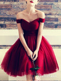 Off the Shoulder Maroon Homecoming Dresses Tulle Knee Length Burgundy Hoco Dress ARD1211-SheerGirl