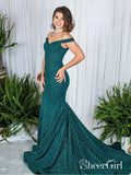 Off the Shoulder Mermaid Prom Dresses Dart Green Sexy Formal Dresses APD3456-SheerGirl