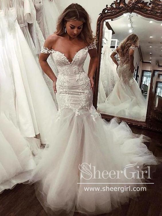 Off The Shoulder Mermaid Wedding Dresses Cheap Bridal Gown – Tirdress