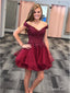 Off the Shoulder Mini Burgundy Homecoming Dresses Beaded Organza Hoco Dress ARD1563