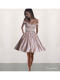 Off the Shoulder Satin Beaded Homecoming Dresses with Pocket apd2559-SheerGirl