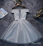 Off the Shoulder Silver Tulle Homecoming Dresses A Line Short Homecoming Dress ARD1514-SheerGirl