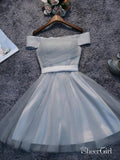 Off the Shoulder Silver Tulle Homecoming Dresses A Line Short Homecoming Dress ARD1514-SheerGirl