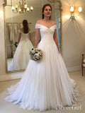 Off the Shoulder Simple Beach Wedding Dresses A Line Bridal Gown AWD1451-SheerGirl