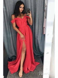 Off the Shoulder Simple Long Prom Dresses Side Slit Formal Dress APD3349-SheerGirl