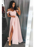 Off the Shoulder Simple Long Prom Dresses Side Slit Formal Dress APD3349-SheerGirl