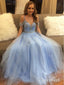 Off the Shoulder Sky Blue Beaded Prom Dresses Long Formal Dresses APD3219