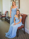 Off the Shoulder Sky Blue Mismatched Bridesmaid Dresses PB10110-SheerGirl