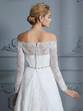 Off the Shoulder Tea Length Wedding Dresses Lace High Low Wedding Dress AWD1074-SheerGirl