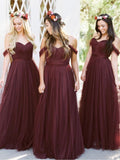 Off the Shoulder Tulle Blush Pink Bridesmaid Dresses Maroon Bridesmaid Dresses APD3161-SheerGirl