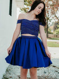 Off the Shoulder Two Piece Hoco Dress Beaded Royal Blue Homecoming Dresses ARD1583-SheerGirl