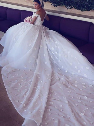 Illusion Neckline Vintage Lace Ball Gown Wedding Dress AWD1862 – SheerGirl