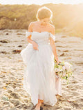 Off the Shoulder White Beach Wedding Dresses Tulle Summer Wedding Dress AWD1127-SheerGirl