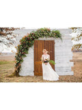 Off the Shoulder White Country Wedding Dresses Half Sleeve Beach Wedding Dress AWD1123-SheerGirl