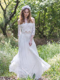 Off the Shoulder White Wedding Dresses with Sleeves See Through Beach Wedding Dress AWD1208-SheerGirl