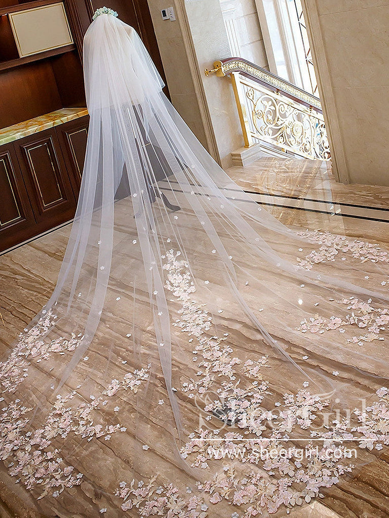 Floral Lace Edged Cathedral Veil Black Bridal Veil Wedding Veil