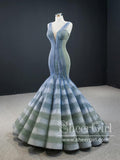 Ombre Tulle Deep V Neckline Mermaid Tiered Prom Dress with Ruffle Bottom ARD2640-SheerGirl