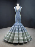 Ombre Tulle Deep V Neckline Mermaid Tiered Prom Dress with Ruffle Bottom ARD2640-SheerGirl