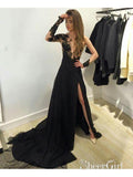 One Shoulder Black Prom Dresses Lace Applique Beaded Long Sleeve Formal Dresses ARD1201-SheerGirl