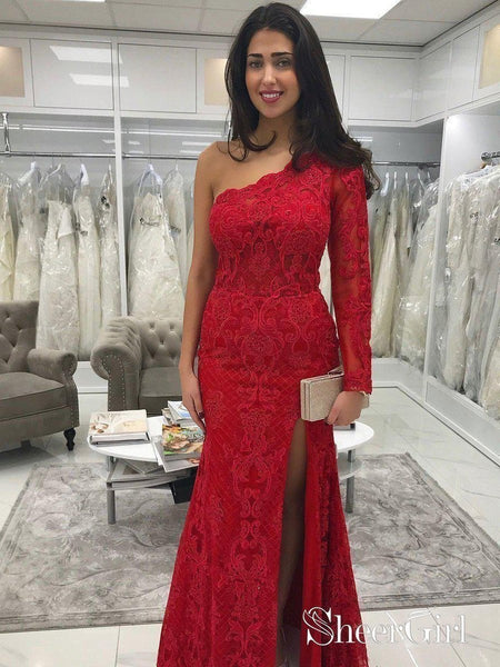 Red long sleeve off fashion the shoulder prom dress