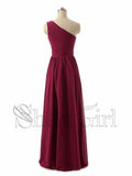 One Shoulder Maroon Bridesmaid Dresses Long Chiffon Maxi Bridesmaid Dresses APD3525-SheerGirl