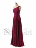 One Shoulder Maroon Bridesmaid Dresses Long Chiffon Maxi Bridesmaid Dresses APD3525-SheerGirl