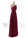 One Shoulder Maroon Bridesmaid Dresses Long Chiffon Maxi Bridesmaid Dresses APD3525-SheerGirl