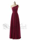 One Shoulder Maroon Bridesmaid Dresses Long Chiffon Maxi Bridesmaid Dresses APD3525-SheerGirl