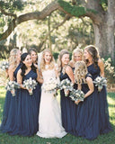 One Shoulder Navy Blue Bridesmaid Dresses Cheap Tulle Bridesamid Dresses ARD1148-SheerGirl