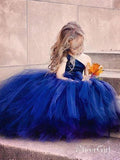 One Shoulder Navy Blue Tulle Ball Gown Flower Girl Dresses ARD1719-SheerGirl