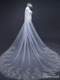 One Tier Cathedral Wedding Veils with Lace Applique ACC1073-SheerGirl