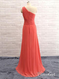 One-shoulder Coral Chiffon Long Bridesmaid Dresses,Cheap Bridesmaid Gowns,apd2518-SheerGirl