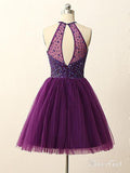 Open Back Beaded Halter Illusion Neck Purple Homecoming Dresses ARD1716-SheerGirl