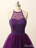 Open Back Beaded Halter Illusion Neck Purple Homecoming Dresses ARD1716-SheerGirl