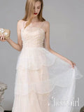 Organza Fabric Full A-Line Wedding Gown with Pearls Champagne Wedding Dress AWD1634-SheerGirl