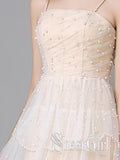 Organza Fabric Full A-Line Wedding Gown with Pearls Champagne Wedding Dress AWD1634-SheerGirl