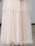 Organza Fabric Full A-Line Wedding Gown with Pearls Champagne Wedding Dress AWD1634-SheerGirl